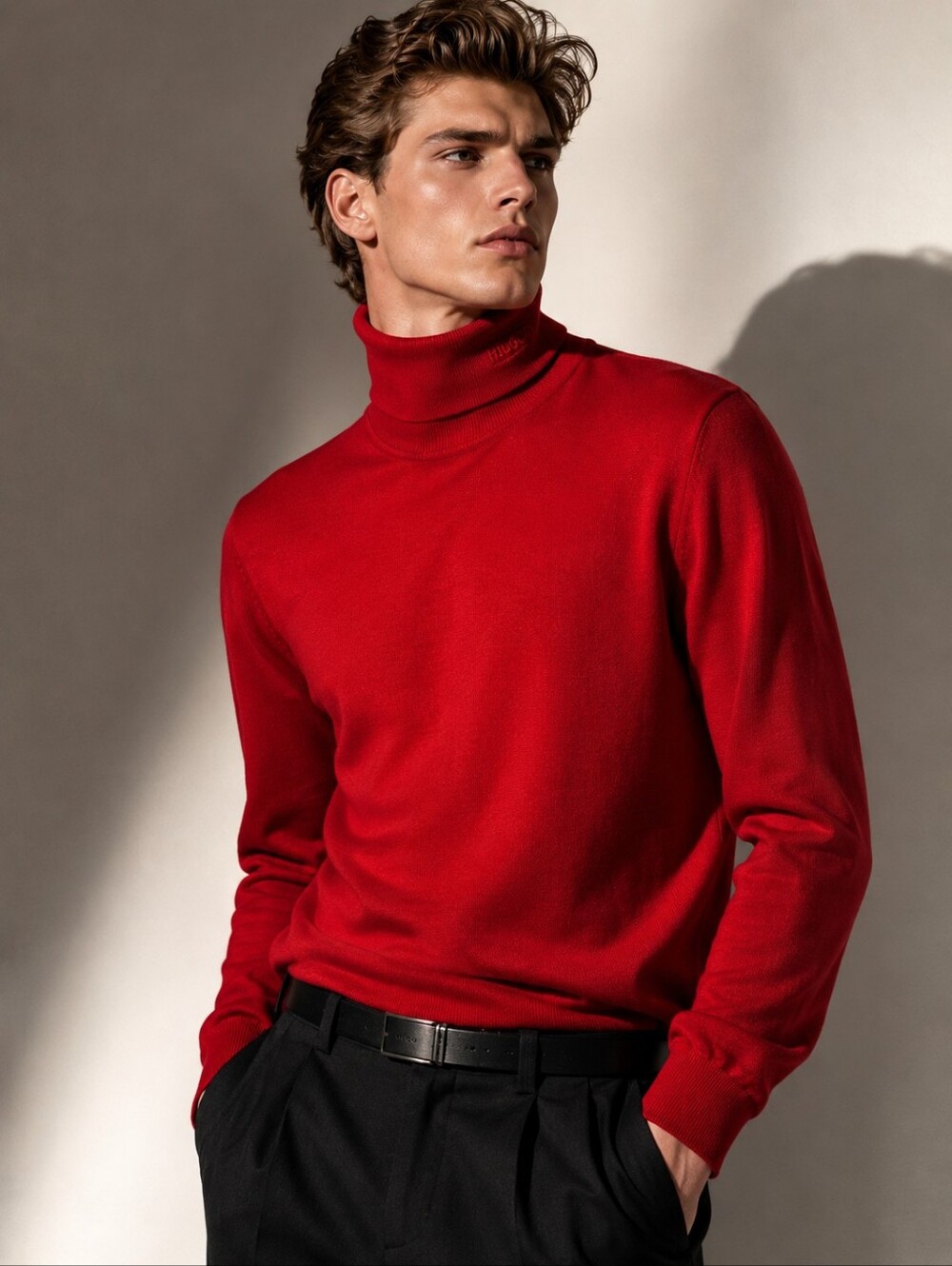 HUGO Men San Thomas-M 100% Merino Virgin Wool Turtleneck Red Sweater XL NWT